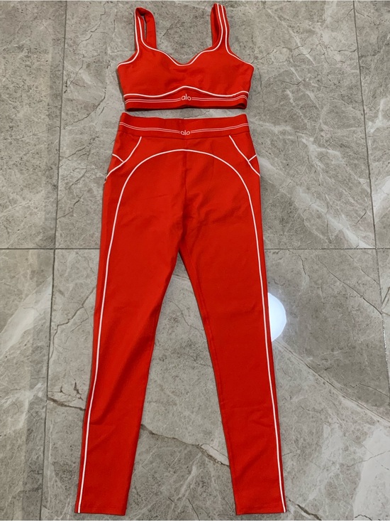 ALO Yoga Other - ALO Yoga Red Sports Bra and Leggings Set with White Piping